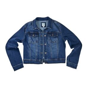 Wax Jean Womens Dark Wash Stretch Denim Trucker Jacket Size M